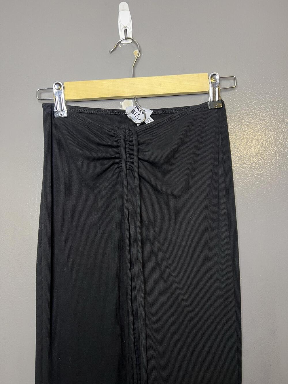 Princess Polly Pants Womens 2 Black Ribbed Flare Ruched Waist Lounge Sweatpants